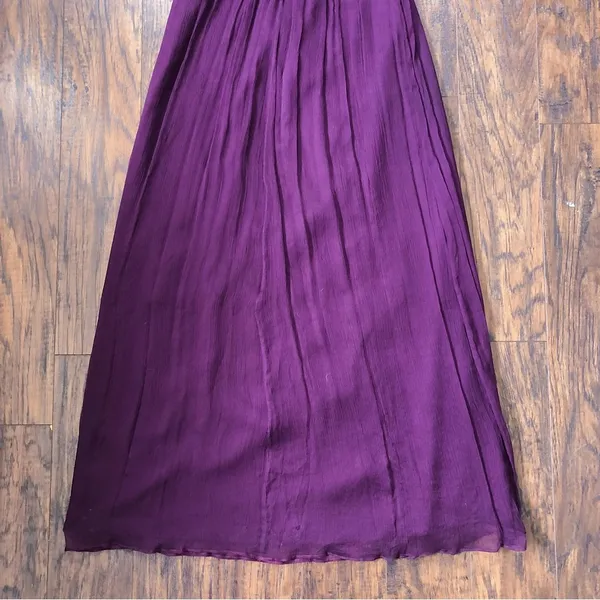 Amsale • plum silk chiffon dress bridesmaid crinkle halter purple formal G425C - Image 11