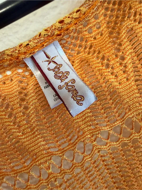 Luli Fama Obsession Cabana kimono sleeves dress, crochet knit, mustard yellow, M - Image 4