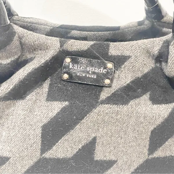 Kate Spade Black Gray Wool‎ Houndstooth Bag Large Felted - Image 2
