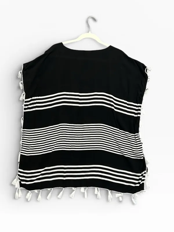 Black & White Striped‎ Tassel Swim Coverup - Image 3