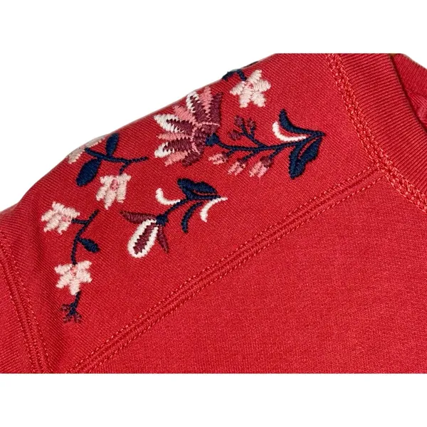 Abercrombie & Fitch Red White Floral Embroidered Cropped Sweatshirt Top Size S - Image 6