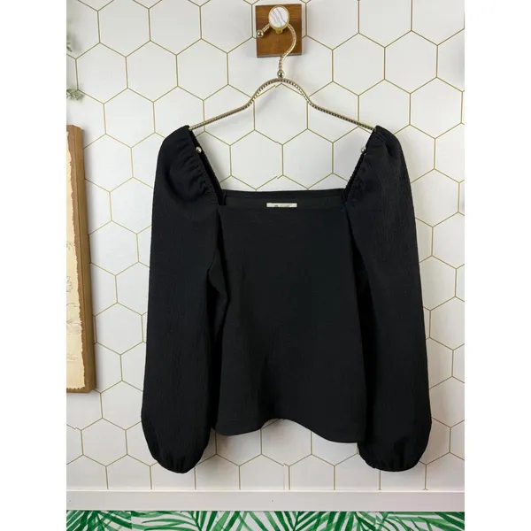 Madewell Black Square-Neck Lightweight Puff-Sleeve Top - Size - Small - Image 6