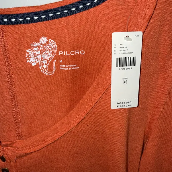 NWT DEFECTIVE $68 Anthropologie x Pilcro Coral Sustainable Pullover Henley M - Image 7