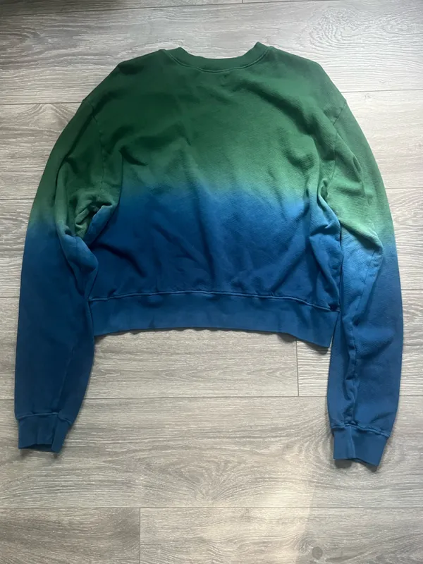 Michael Lauren Green to Blue Ombré Long Sleeves Crew Neck Sweatshirt Cotton L - Image 2