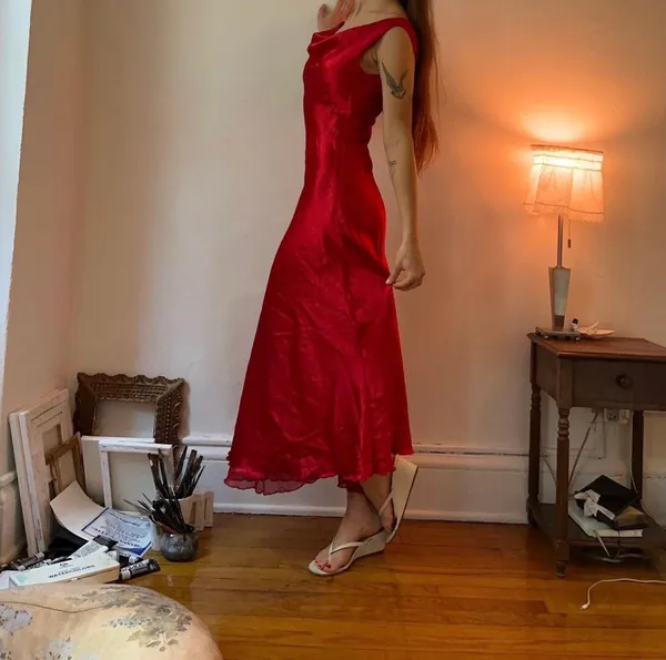 Vintage satin dress Red Size XS - Image 5