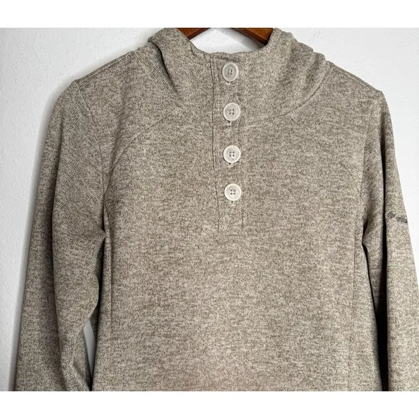 Columbia Women's Fleece‎ 1/4 button hooded Sweater pullover tan Sz L - Image 2