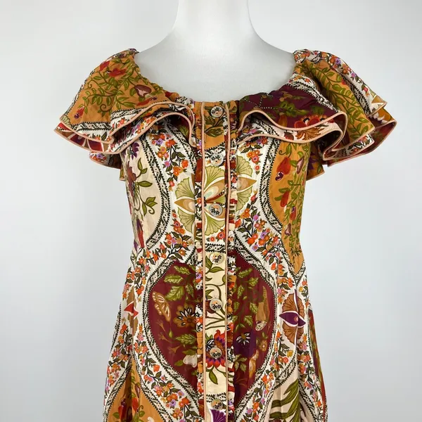 NWOT Farm Rio Romantic Nature Multicolor Ruffle Midi Dress Size XS - Image 4