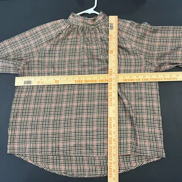 ZARA Houndstooth Pattern High Neck Long Sleeve Button Cuff Blouse Sz M EUC - Image 7