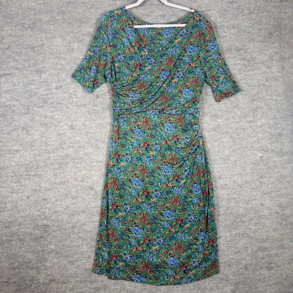 Boden Green Size-US 16R Sheath Dress Floral Tencel Lyocell Ruched Surplice - Image 2