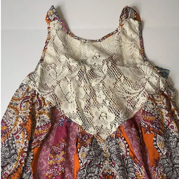 NEW Free People Women's Size XS Count‎ Me In Trapeze Tank Top Pink Lace Yoke - Image 4