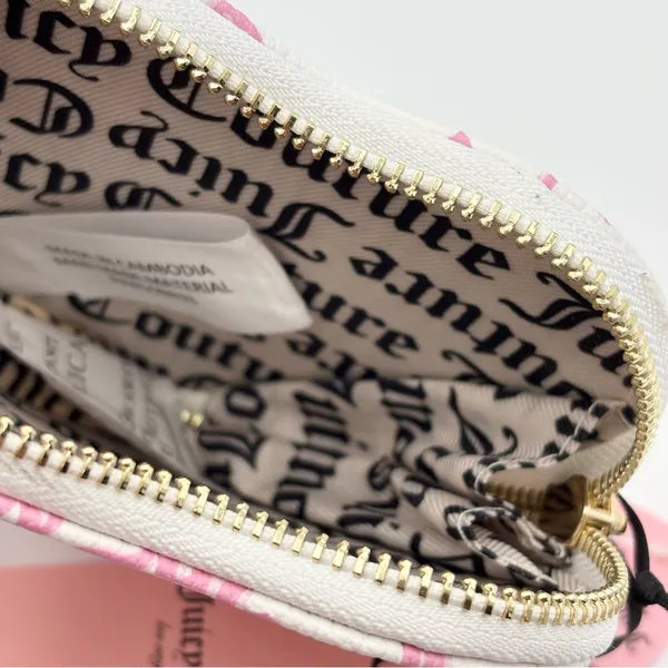 Juicy Couture V-I Heart Juicy Heart Zip Around Wristlet Snow‎ White Chiffon Pink - Image 6