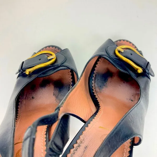 YVES SAINT LAURENT Black Leather Sling Back Heels - Size 36.5 - Image 8