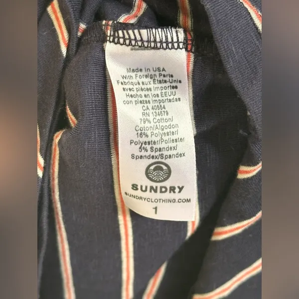 NEW Anthropologie Sundry Fabian Faux Wrap‎ Striped Shirt Dress Women’s 1/S Navy - Image 8