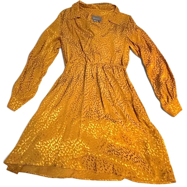 Anthropologie Gold Jacquard Leopard Print Midi Dress Size Medium Boho Glam - Image 3