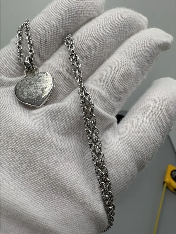 Silver Tone Round Link Chain Necklace Gold Tone Heart Charm Pendant Love - Image 6