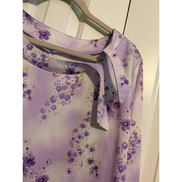 Haband Blouse Vintage 80s Cottagecore Purple Floral Bow Tie Neck XL‎ - Image 3