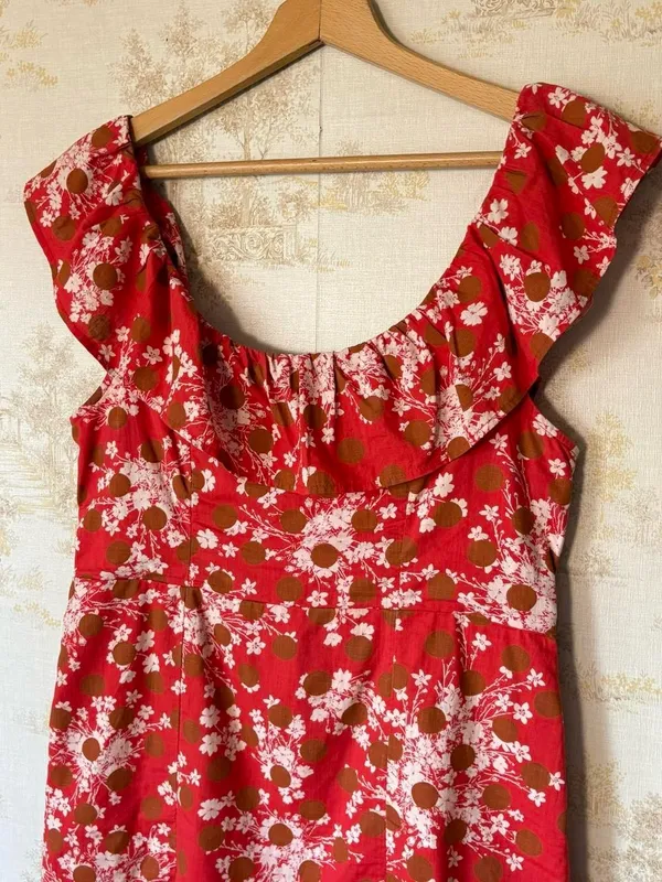 Free People Red Floral Cutout Ruffle Backless Mini Dress Festival Coquette L - Image 4