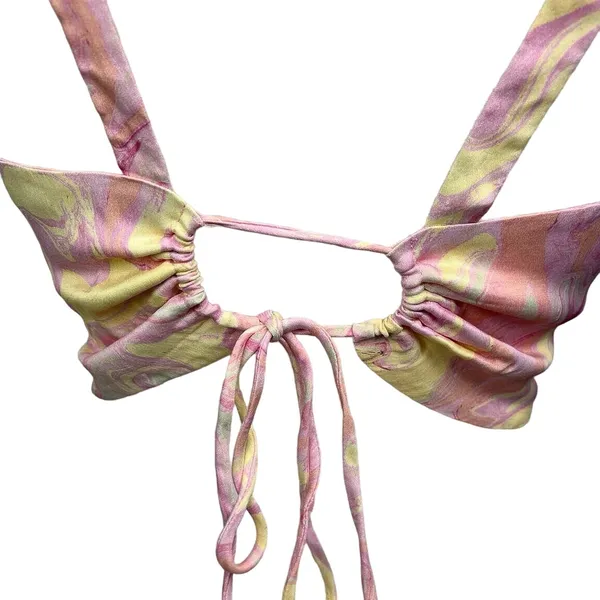 Zara Pink Yellow Satin Marble Tie Dye Open Tie Back Brami Cropped Tank Top Sz S - Image 5