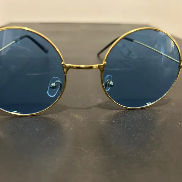 Round Gold Frame Sunglasses with Blue Lenses - Image 2