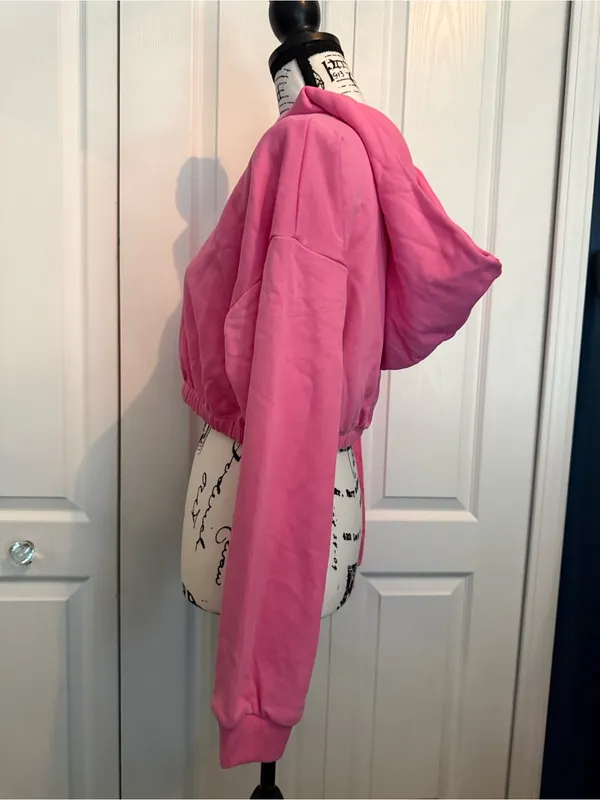 naked wardrobe Pink Cropped Hoodie Sweatshirt - Image 4