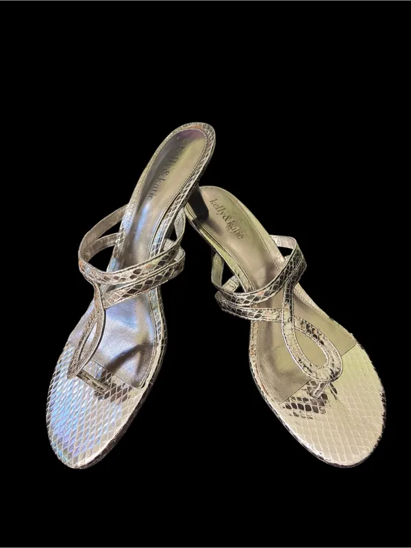 Kelly & Katie Gold Metallic Snakeskin Print Kitten Heel Slide Sandals Sz 10 - Image 3