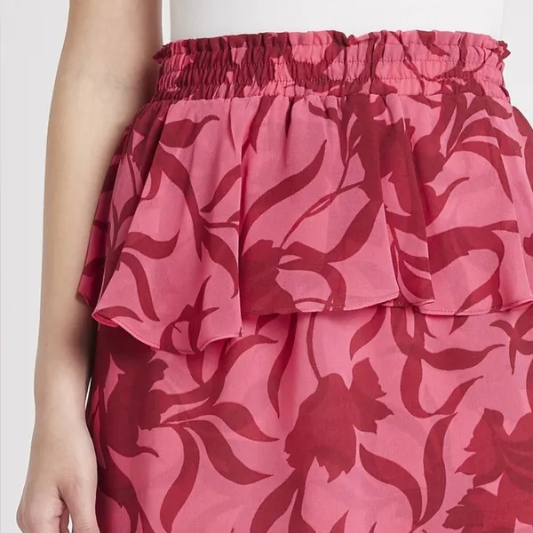 MISA Los Angeles Kalani Skirt Graphic Floral Pink Red Midi Skirt Small - Image 4