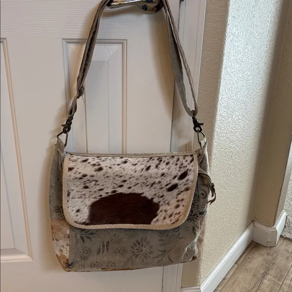 Cowhide And Leather Canvas Messenger Bag Featuring Genuine Hair and Leather Trim - Image 4