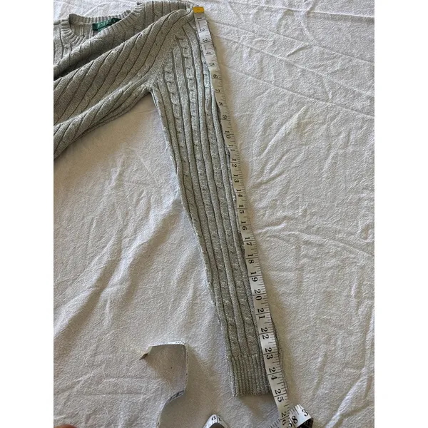 Lauren Ralph Lauren Metallic Cable Knit Sweater Women’s Medium Silver Silk Blend - Image 5