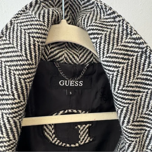 Guess Women’s Wool‎ Blend Herringbone Tailored Double Breasted Pea Coat Gray Sm - Image 8