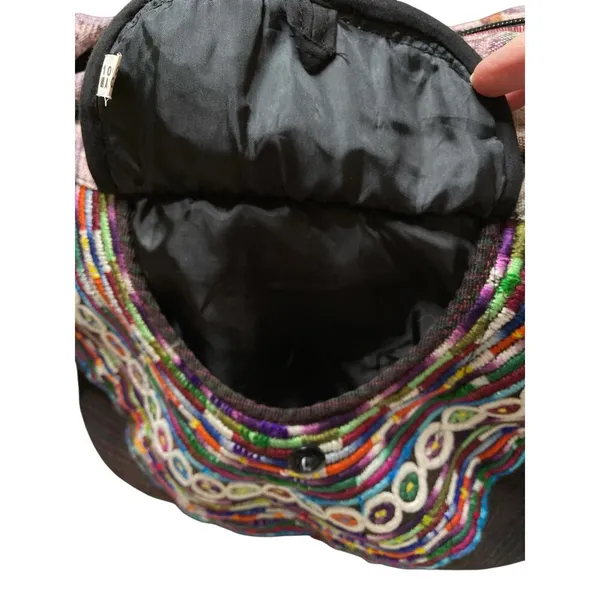 Handmade Metallic Embroidered Festival Bucket Shoulder Bag - Image 3
