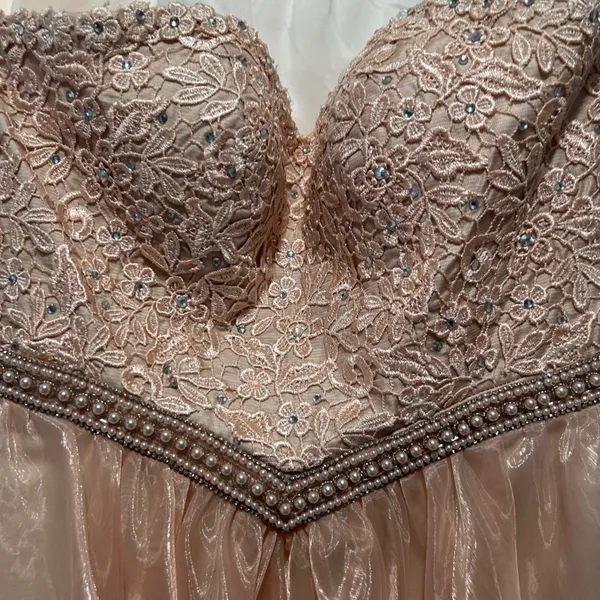 Abby Paris Lace Rhinestone Pearl Strapless Mini Dress Party Cocktail Prom Size 8 - Image 3
