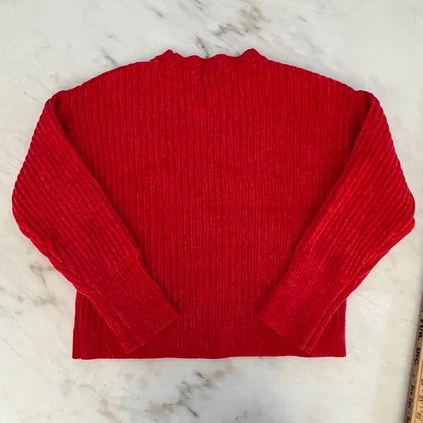 Poof Apparel Red Ribbed Velvet Mock Neck Long Sleeve Sweater‎ Size L - Image 7