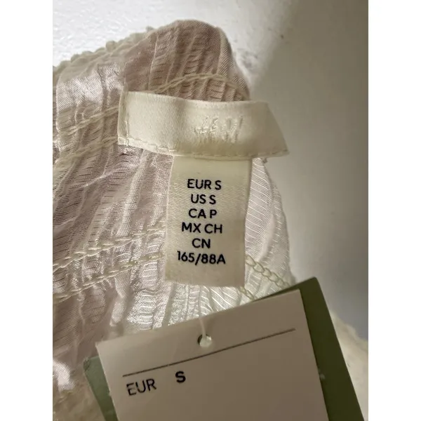 NWT H&M smocked puff short‎ sleeve crop blouse white boho festival cottagecore S - Image 5
