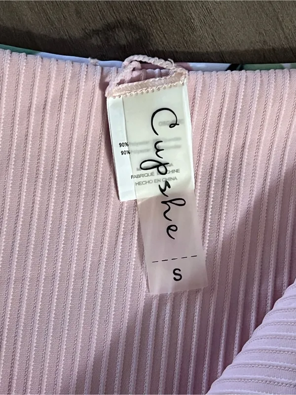 CUPSHE Reversible Ribbed Bikini Set Size S Peach & Leaf Print - Image 13