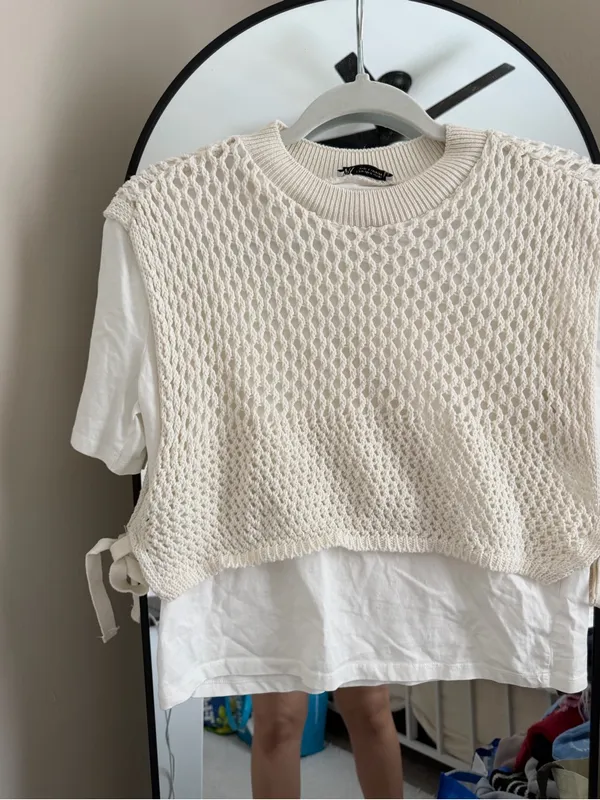 Zara Cream Crochet Knit Sleeveless Vest - Image 2