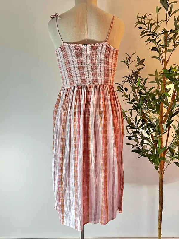 Aerie Plaid textured Pink and orange Button-Front Sundress - Image 4