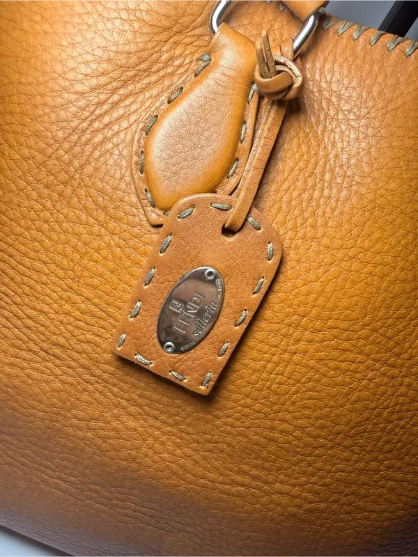 Vintage Fendi Selleria Pebbled Leather Satchel – Cognac Brown - Image 3