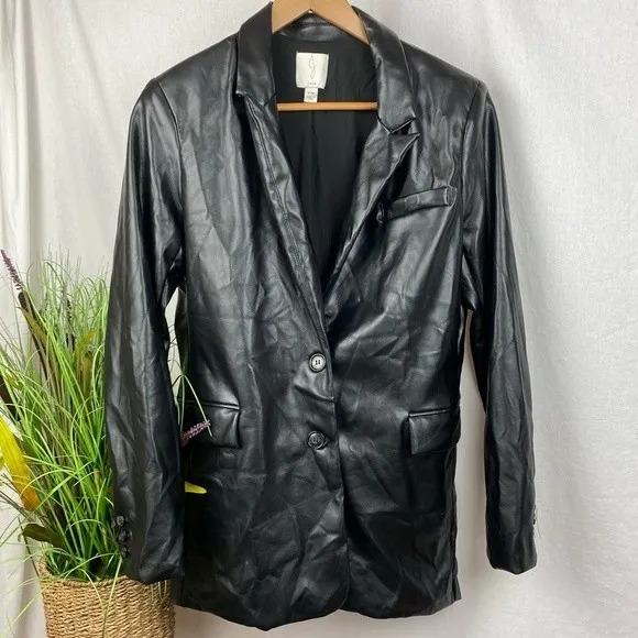 Joie Black Vegan Leather Button Up Jacket Blazer M Medium - Image 2