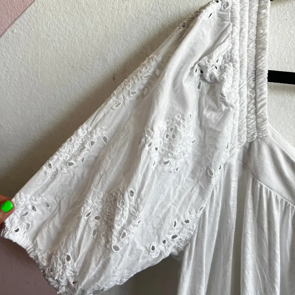 Lucky Brand Eyelet Top‎ Puff Sleeve Peasant Cottagecore Romantic XL - Image 3
