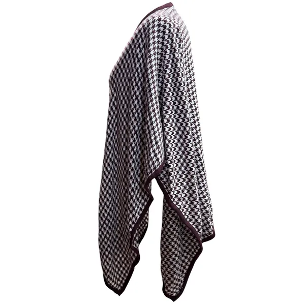 Ann Taylor OS Houndstooth Knit Purple‎ Poncho Wrap Shawl Cardigan Wedding Fall - Image 3
