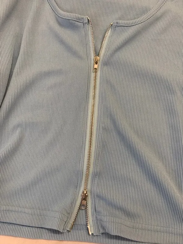 Baby Blue Zipper Crop Top - Image 2