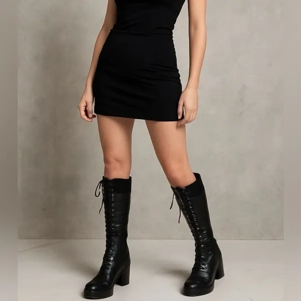 Steve Madden Size 6 Nitefall Black Leather Heeled Lace-Up Knee High Combat Boots - Image 2