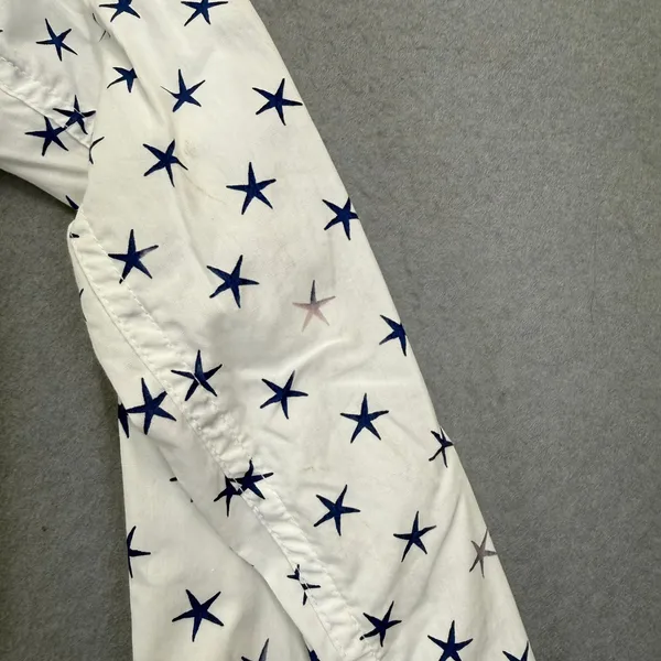 Frank & Eileen Barry White Navy Blue Star Print Cotton Button Down Shirt Small - Image 7