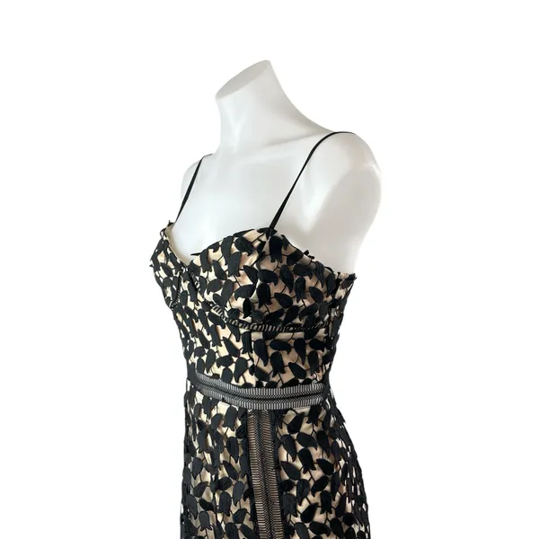 Just Me Black Beige Floral Layered Sleeveless Bustier Cami Midi Sheath Dress S - Image 2