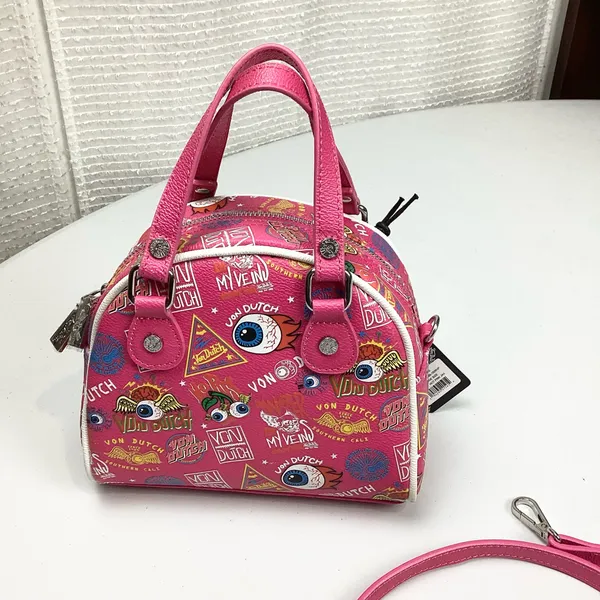 Von Dutch Hot Pink Jax Graphic Bowling Bag Hand Bag Crossbody NEW! Retail $149 - Image 5