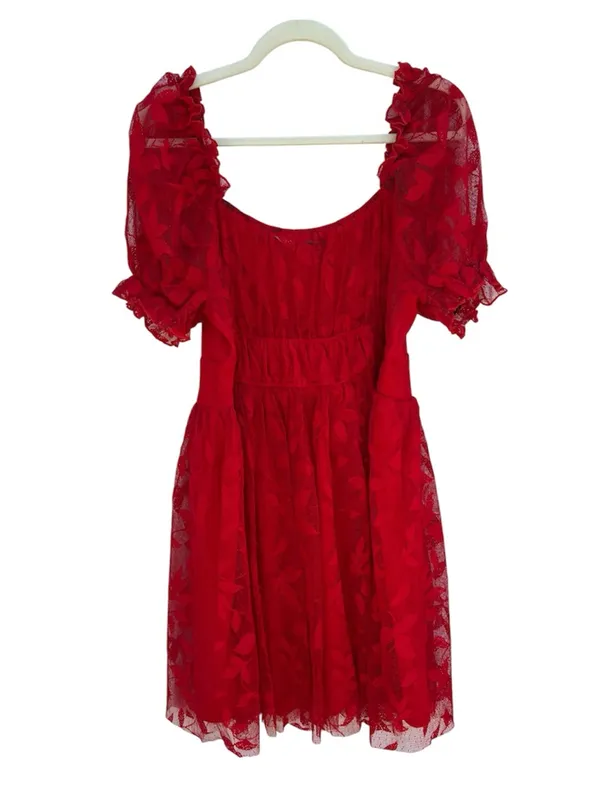 SBetro Plus 2XL Red Lace Overlay Puff Sleeve Sweetheart Mini Dress Coquette NWT - Image 3