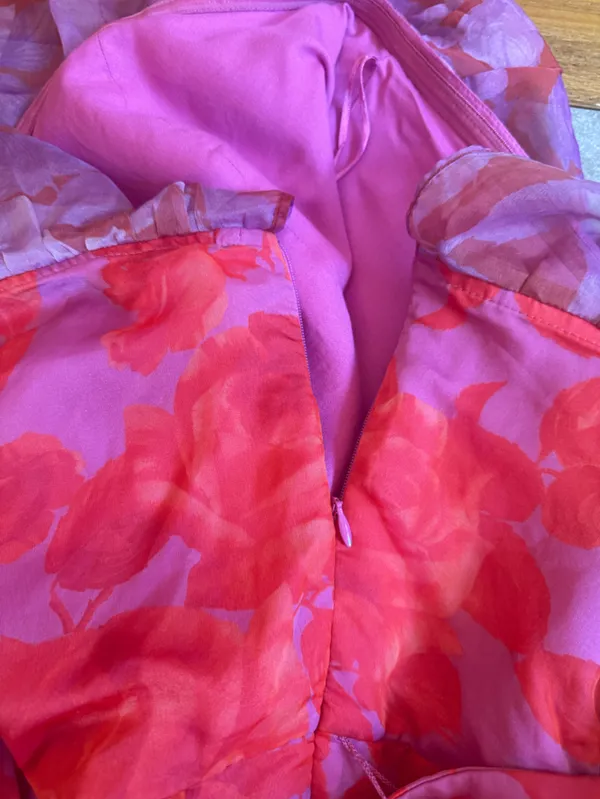 Anthropologie Strapless Tiered Maxi Dress Pink Orange Floral Ruffle Belted XL - Image 8