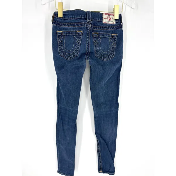 True Religion Casey Skinny Jeans Dark Wash Low Rise Horseshoe Stitch Size 25 - Image 4
