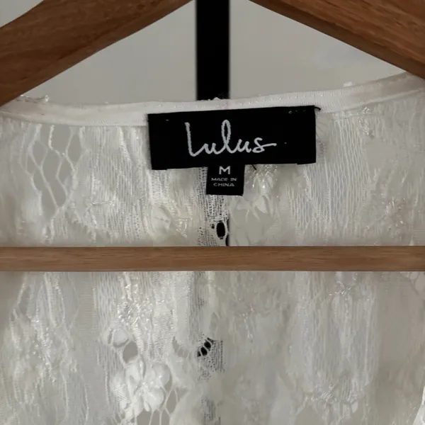 Lulus Blossom On Over White Lace Faux Wrap Long Sleeve Bodysuit Size M - Image 5