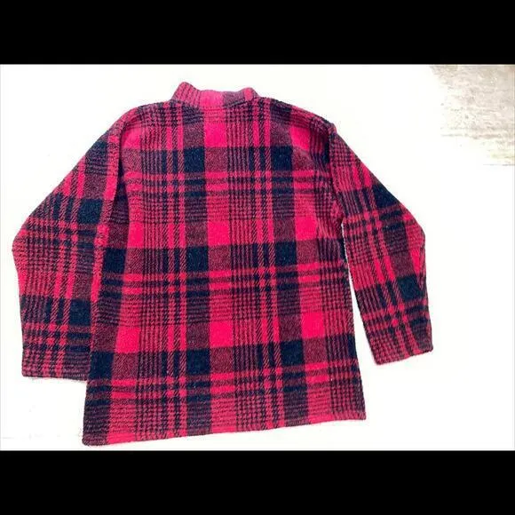 Vtg Alias Red Plaid Fleece Jacket Women L 80 Or 90s Made In USA 1/4 Zip‎ - Image 5